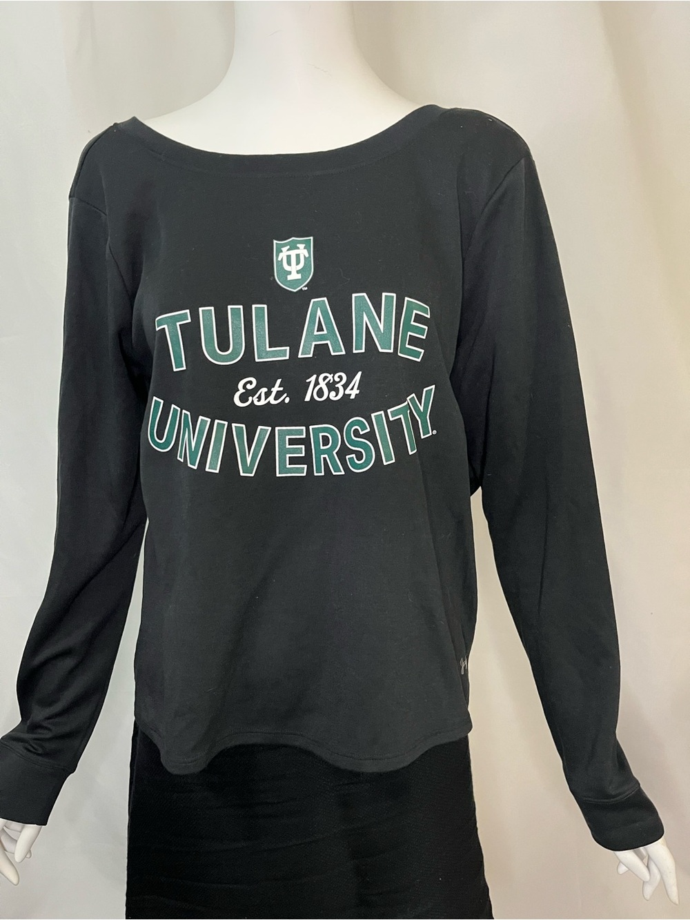 Tulane University Women's Black Long-Sleeve Off Shoulder Top